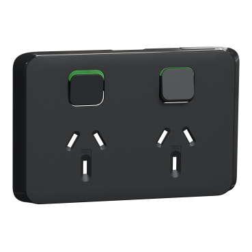 CLIPSAL ICONIC EXTRA BLACK 10A DOUBLE POWERPOINT SKIN 3025C-XB