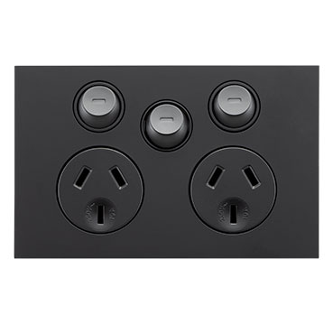 CLIPSAL SATURN ZEN BLACK 10A DOUBLE POWERPOINT WITH EXTRA SWITCH Z4025X-ZB