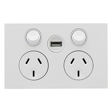 CLIPSAL SATURN ZEN WHITE 10A DOUBLE POWERPOINT WITH USB Z4025USBC-ZW