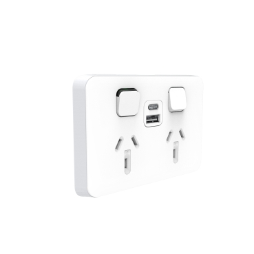 CLIPSAL ICONIC 10A DOUBLE POWERPOINT WITH USB A+C 3025USBAC-VW