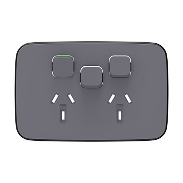 CLIPSAL ICONIC ESSENCE ASH GREY 10A DOUBLE POWERPOINT WITH EXTRA SWITCH SKIN E3025XC-AG