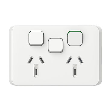 CLIPSAL ICONIC VIVID WHITE 10A DOUBLE POWERPOINT WITH EXTRA SWITCH SKIN 3025XC-VW