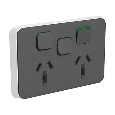 CLIPSAL ICONIC ANTHRACITE 10A DOUBLE POWERPOINT WITH EXTRA SWITCH 3025XC-AN