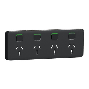 CLIPSAL ICONIC EXTRA BLACK 10A QUAD POWERPOINT SKIN 3015/4C-XB