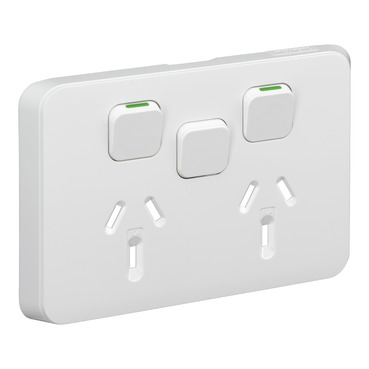 CLIPSAL ICONIC EXTRA WHITE 10A DOUBLE POWERPOINT WITH EXTRA SWITCH SKIN 3025XC-XW