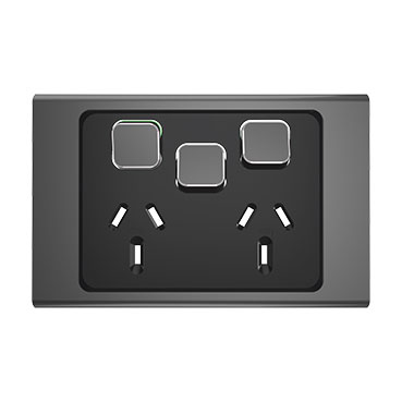 CLIPSAL ICONIC STYL SILVER SHADOW 10A DOUBLE POWERPOINT WITH EXTRA SWITCH SKIN S3025XC-SH